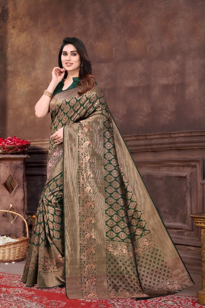 Macazo 560 Green Softy Silk Designer Sarees Catalog